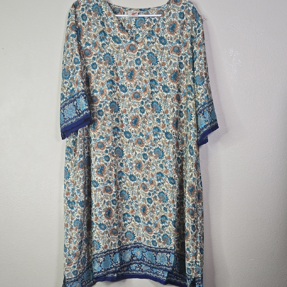 La Fourmi Rougue Floral Patterned Kaftan Dress Silk Blend  Size XXL
